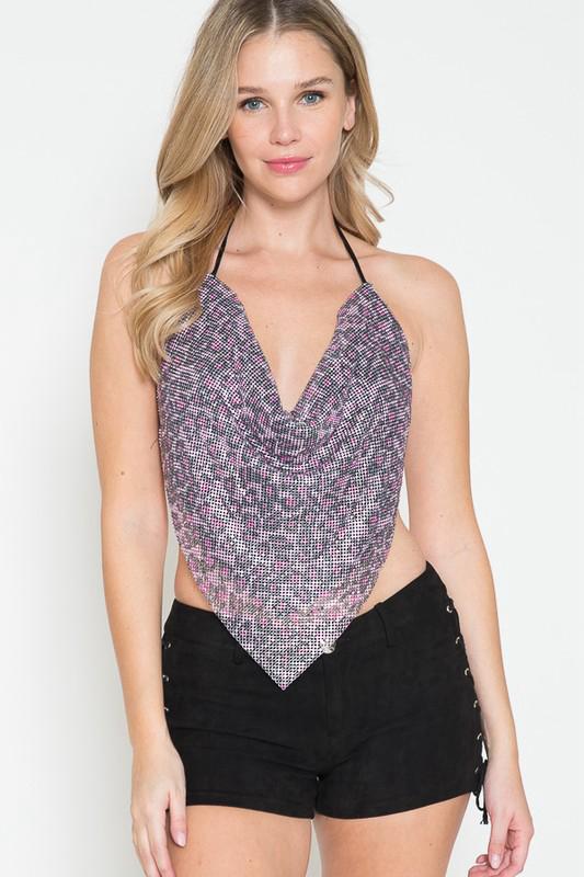 Michell Print Metallic Halter Top