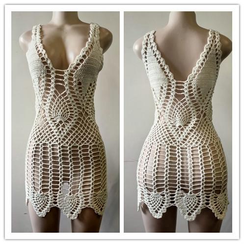 Pauline V- Neck Crochet Short Dress