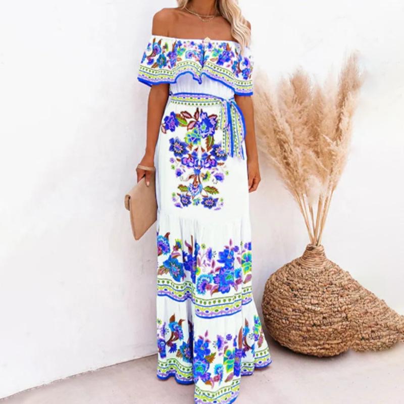 Barbara Strapless Hibiscus Flowers Maxi Dress