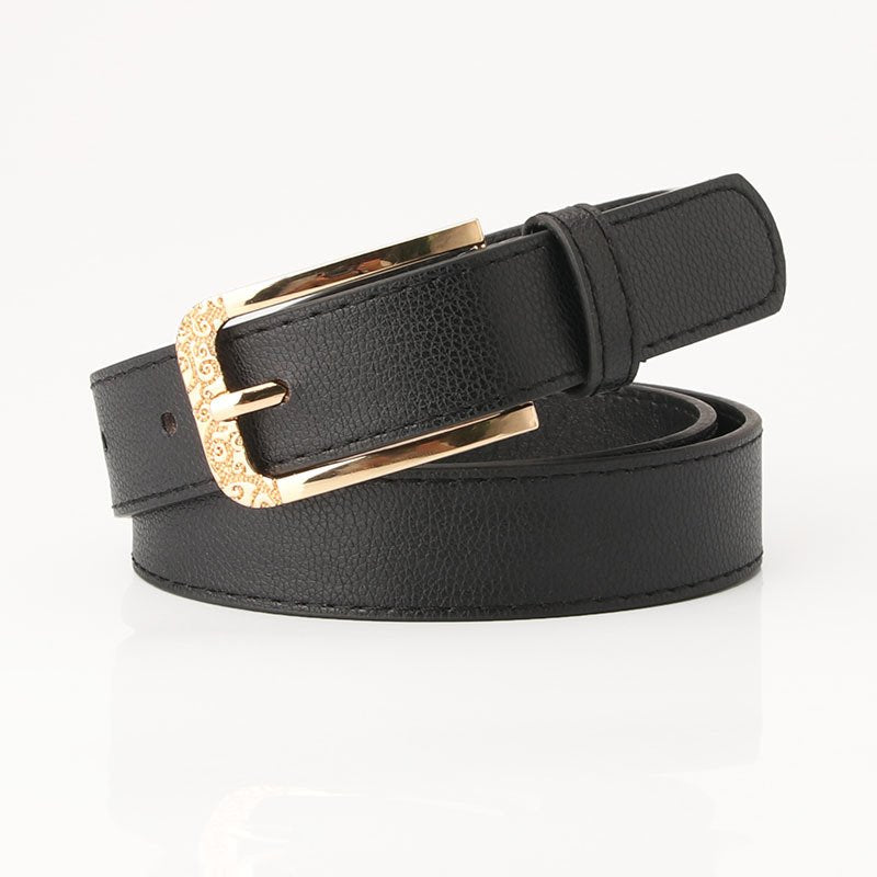 Belt With Worked Golden Square Buckle