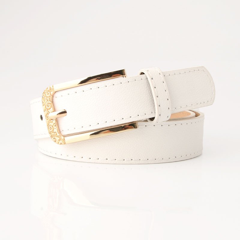 Belt With Worked Golden Square Buckle