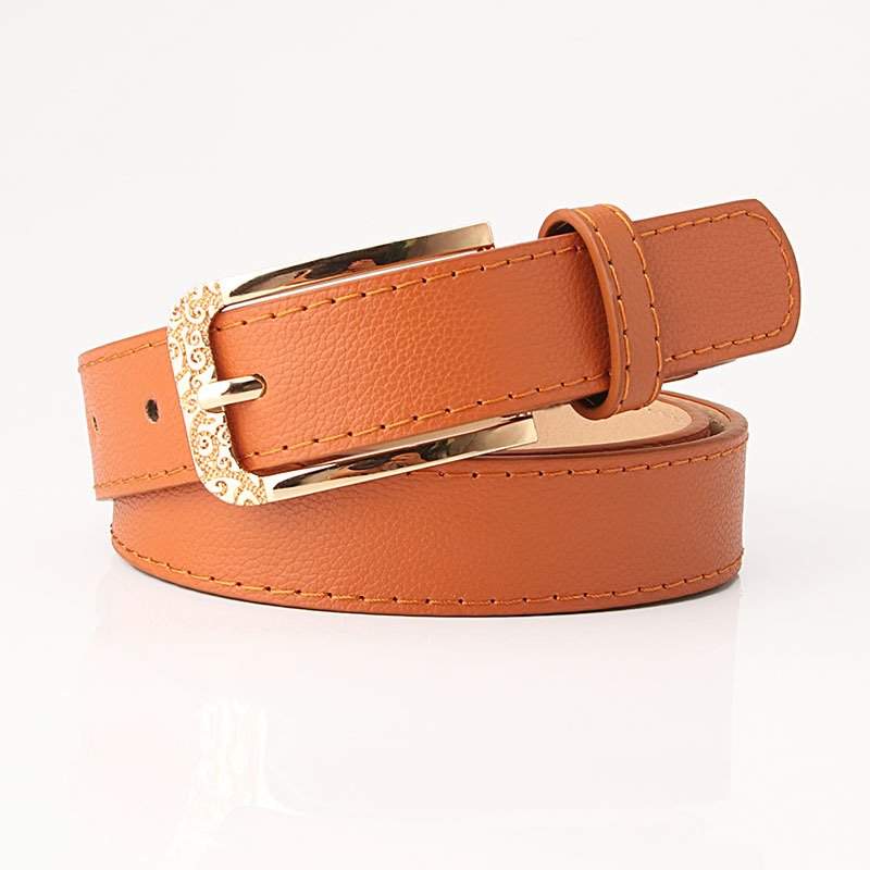 Belt With Worked Golden Square Buckle