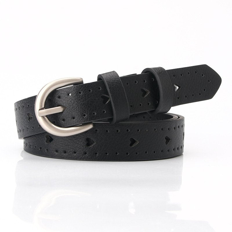 Tie-in hollow belt women's fine decorative simple fashion needle buckle belt