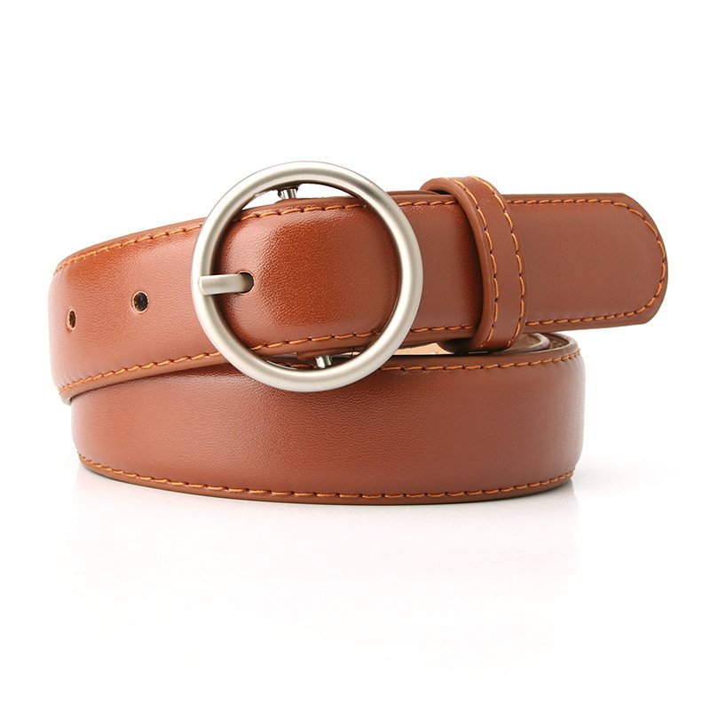 Leather Belt With Round Buckle