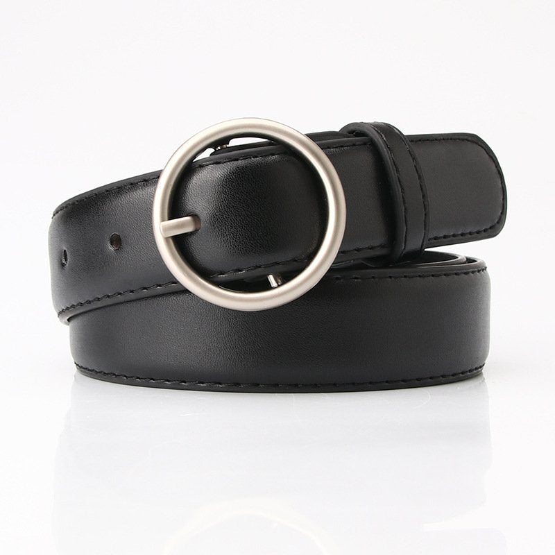 Leather Belt With Round Buckle