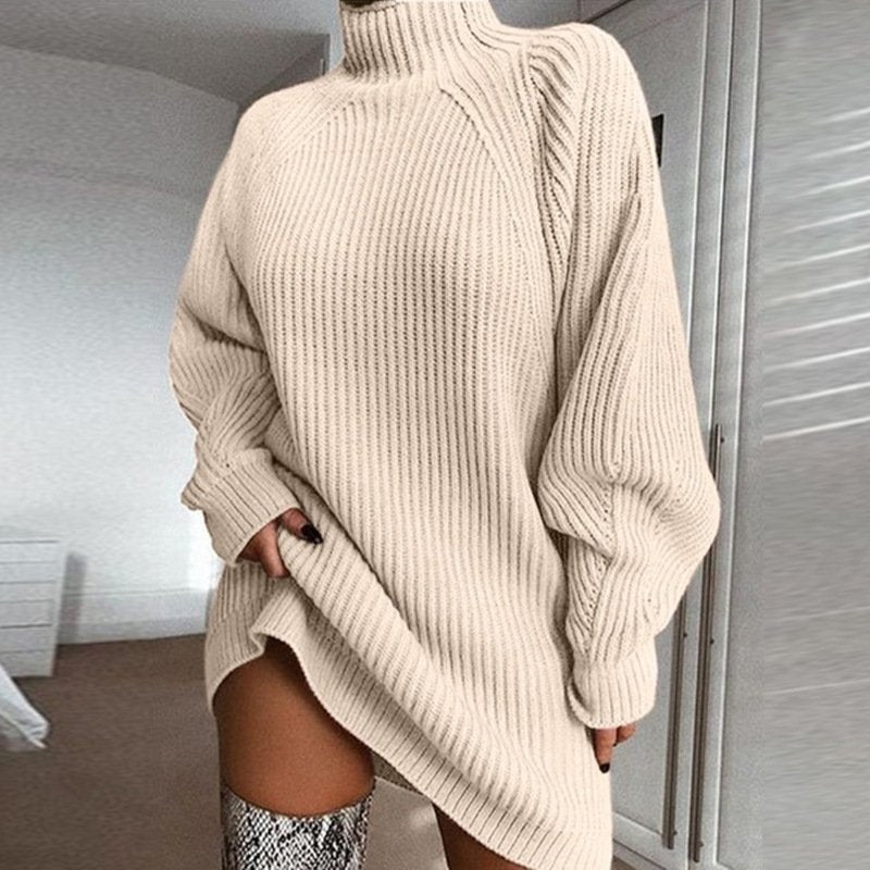 Raglan Sleeve High Neck Sweater Dress