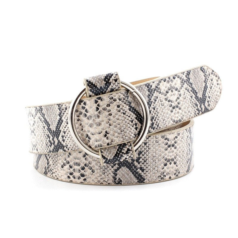 Wide Needleless Belt With Snake Print Buckle