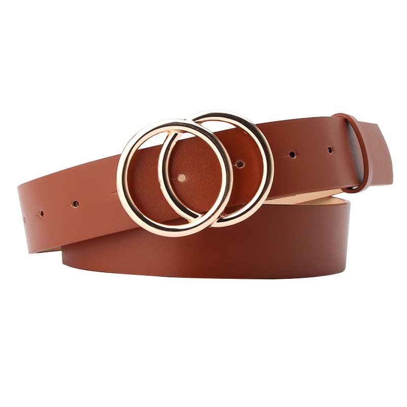 Simple Alloy Round Button Double Ring Belt