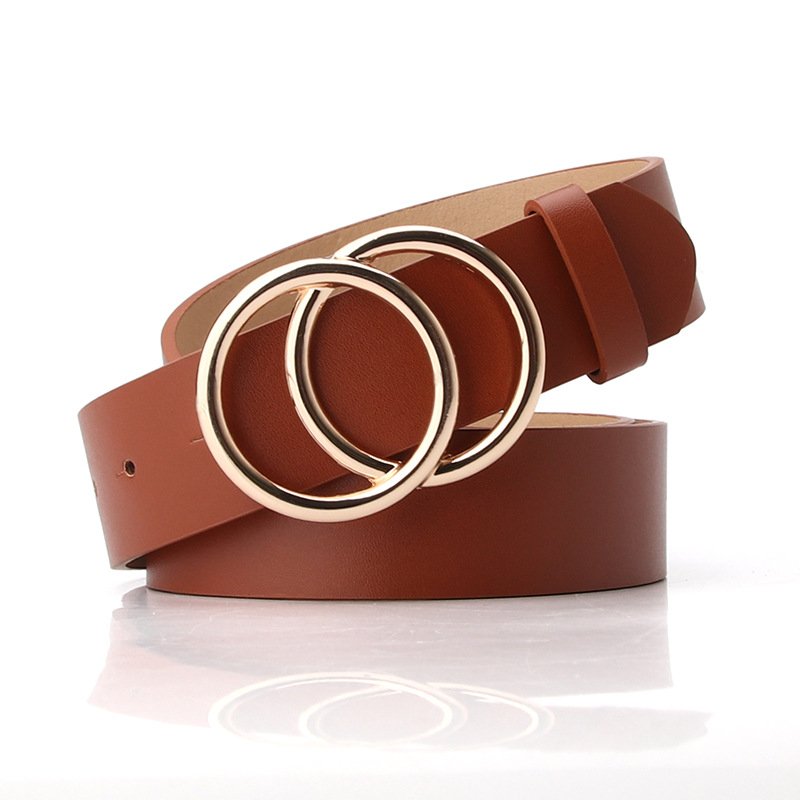 Simple Alloy Round Button Double Ring Belt