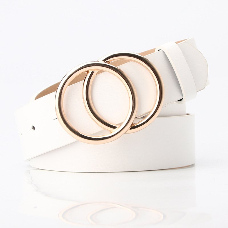 Simple Alloy Round Button Double Ring Belt