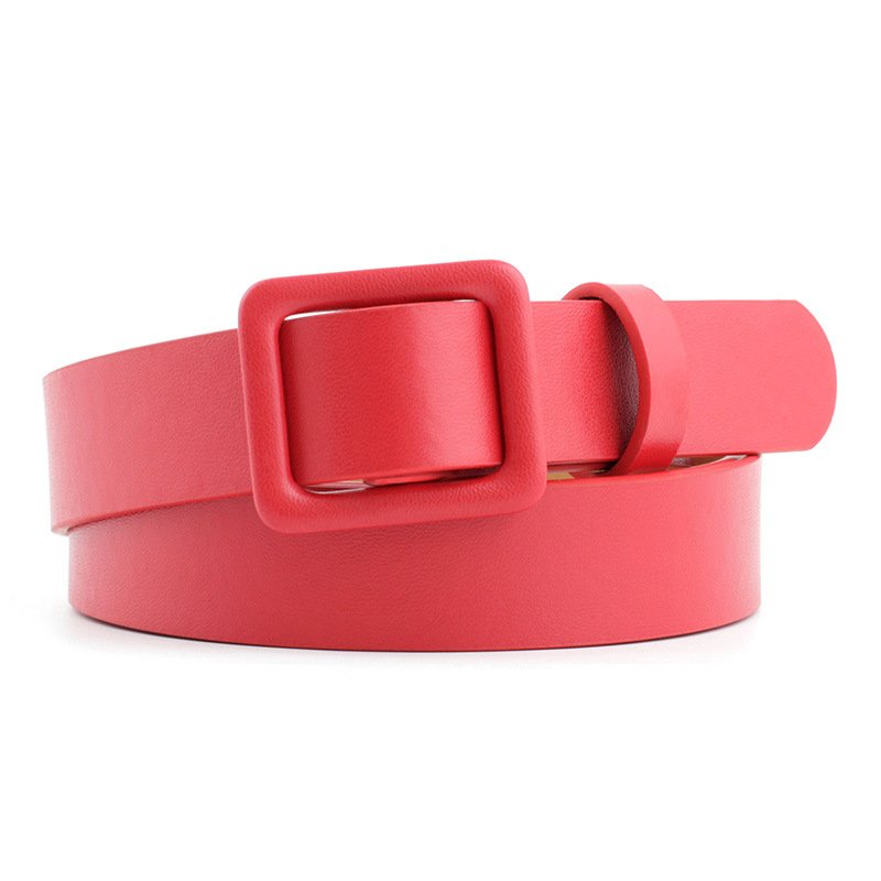 Square Buckle Pin-Free Perforated Decorative Belt With Pure Color Ladies Bare PU Belt