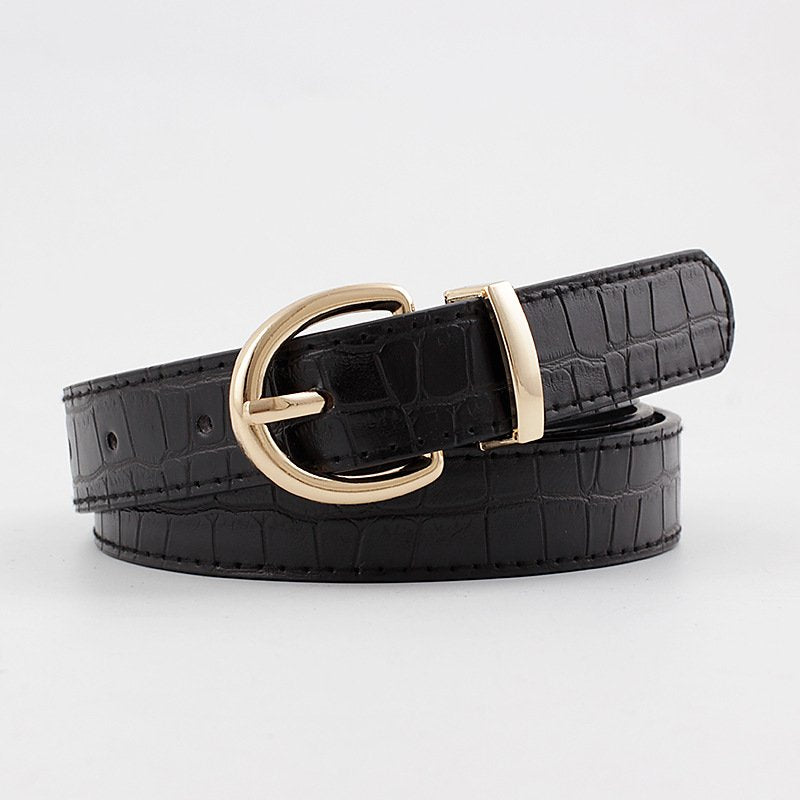 Crocodile Gold Buckle Belt Women's Decorative Pin Buckle Versatile  With Thin Belt