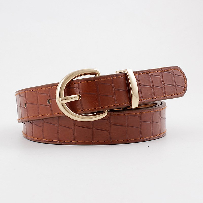 Crocodile Gold Buckle Belt Women's Decorative Pin Buckle Versatile  With Thin Belt