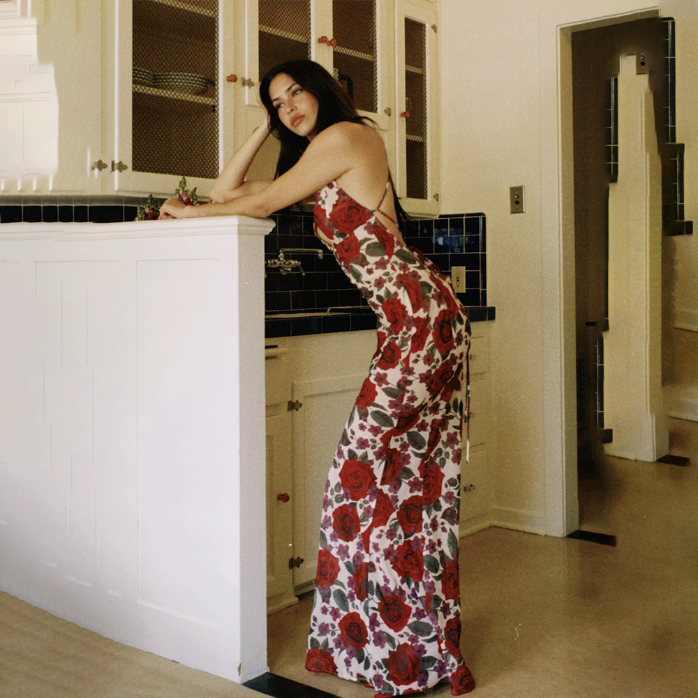 Rose printed suspender dress