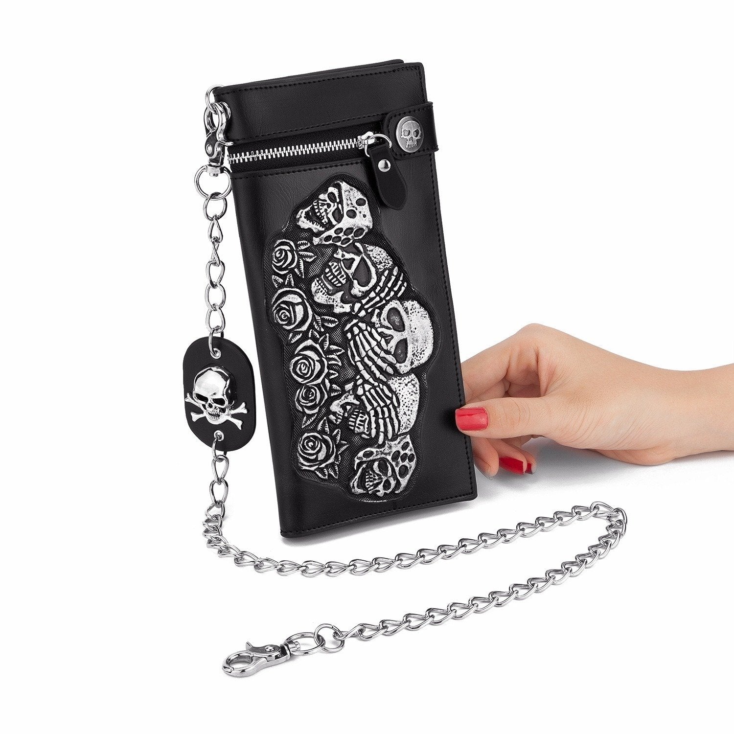 Leather Wallet Anti-Theft Chain with Skull