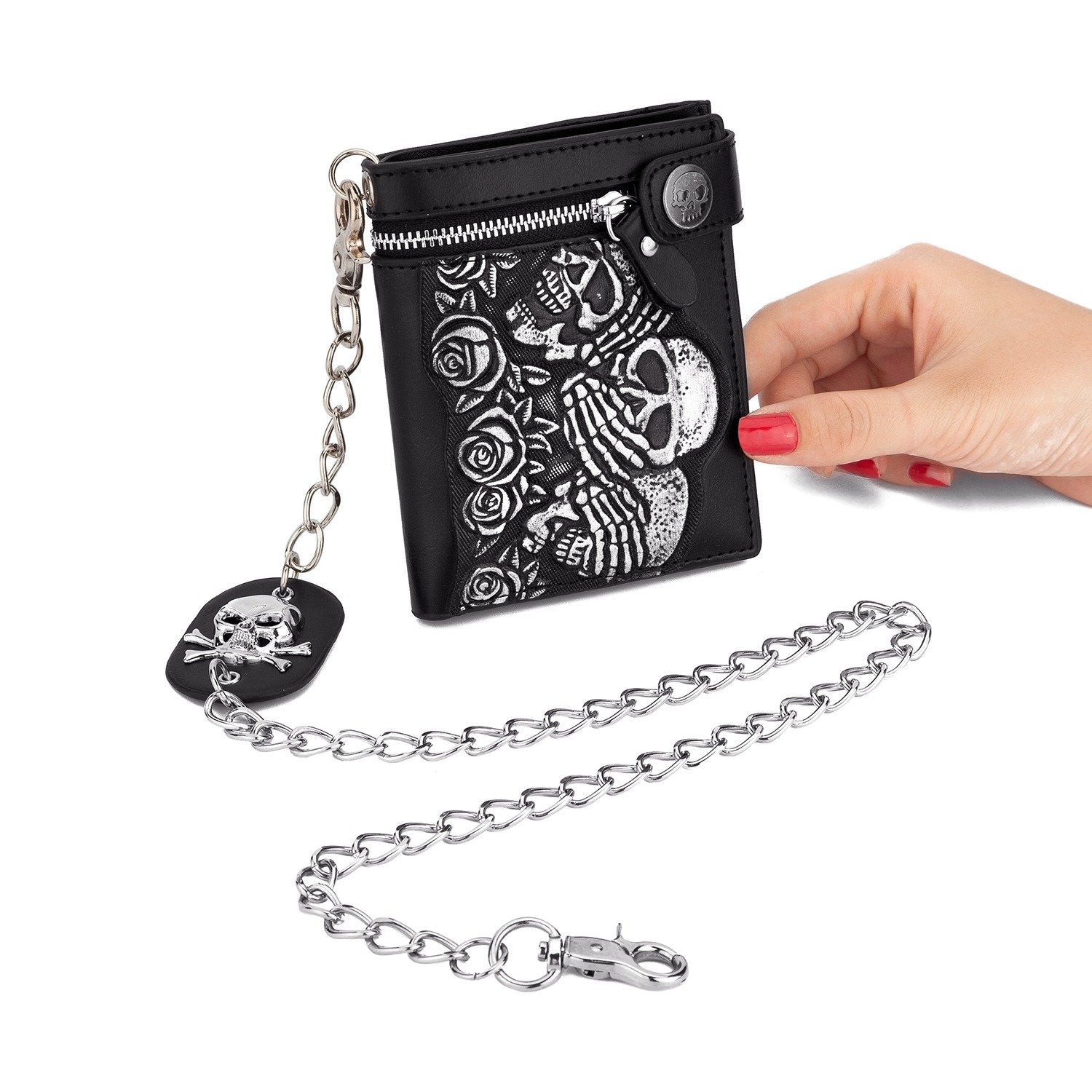 Leather Wallet Anti-Theft Chain with Skull