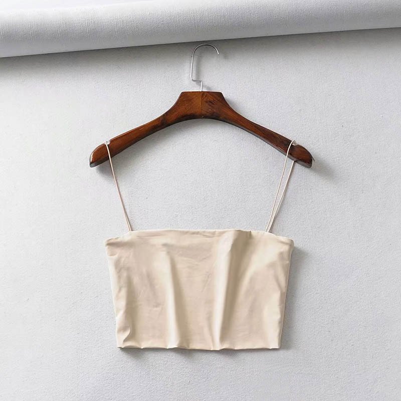 Thin Crop Top With Solid Color Leather Band