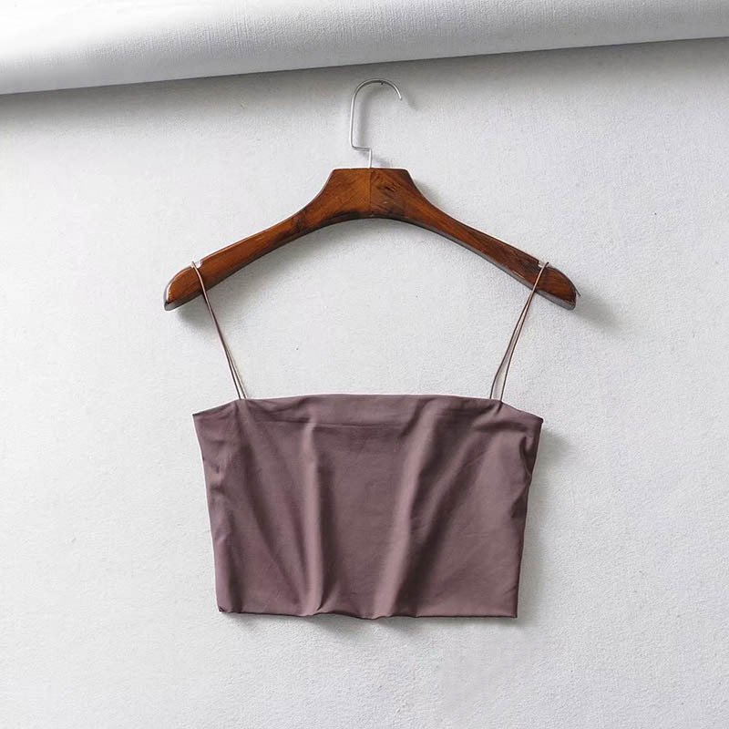 Thin Crop Top With Solid Color Leather Band