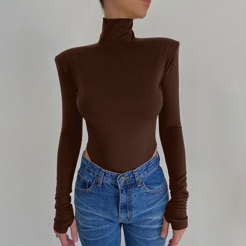 Bodysuit With High Neck And Long Sleeves With Low Back Neckline