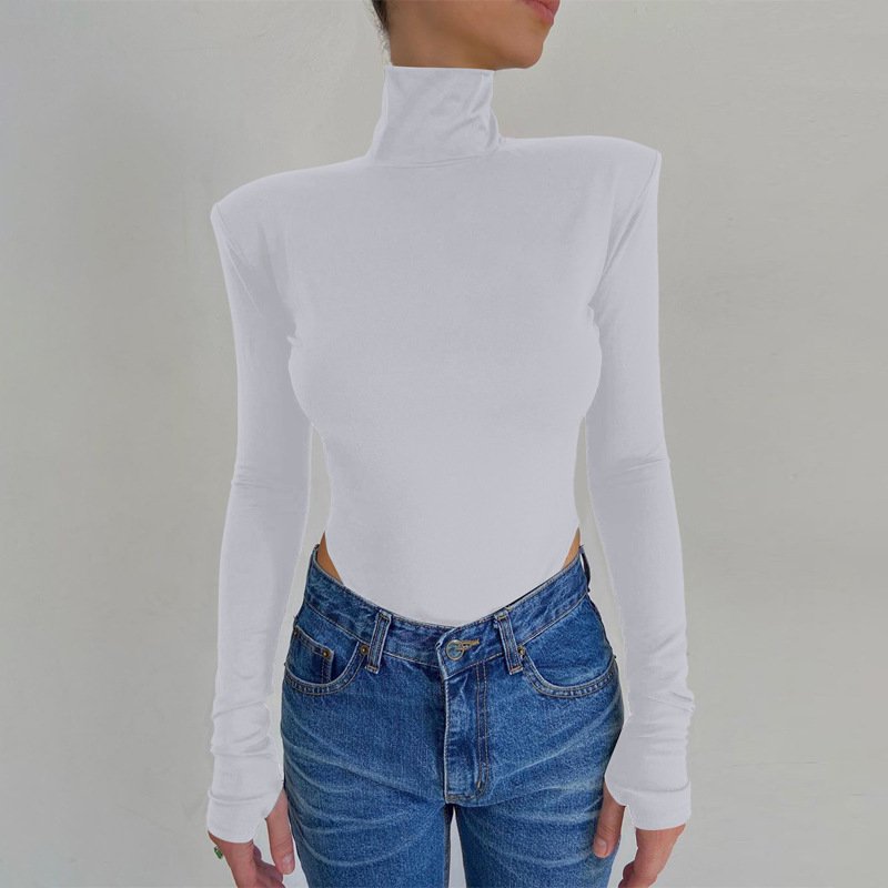 Bodysuit With High Neck And Long Sleeves With Low Back Neckline