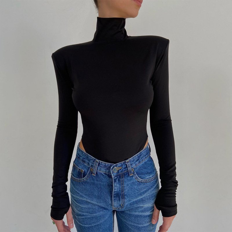 Bodysuit With High Neck And Long Sleeves With Low Back Neckline