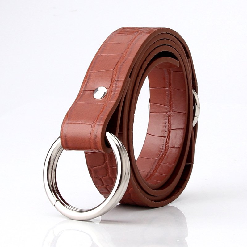 Rock pattern double ring buckle belt, fashion dress sweater dress decorative belt