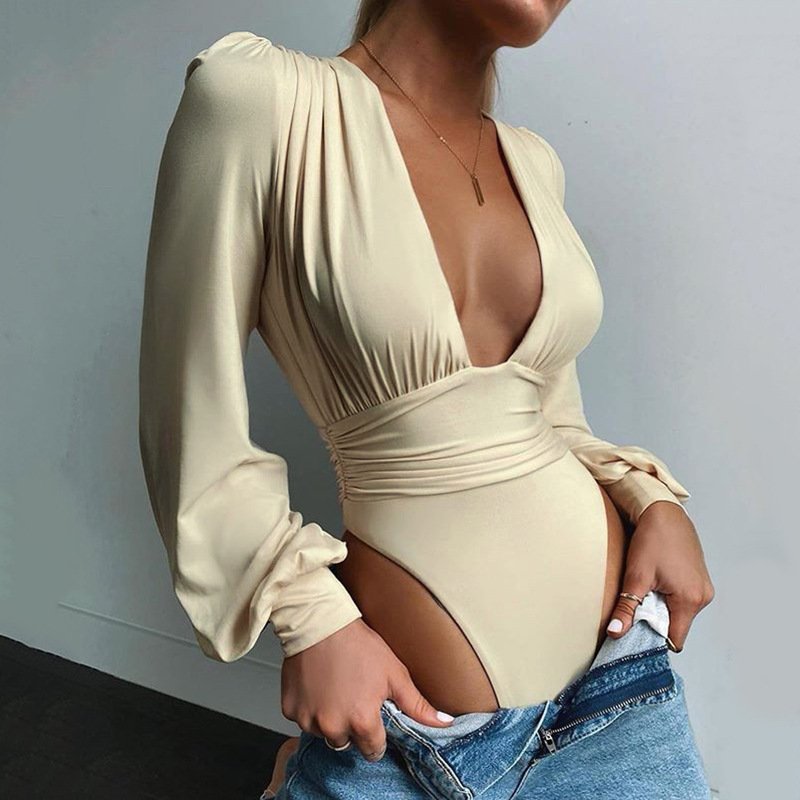 Long-sleeved Bodysuit With Cuffs And V-neckline