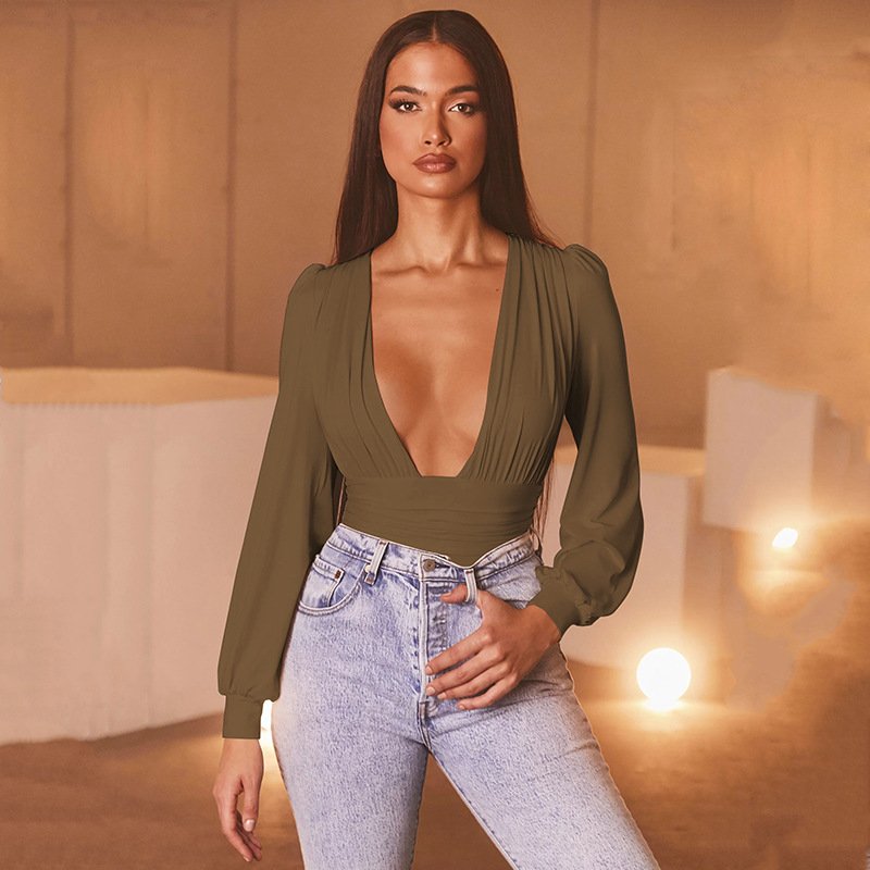 Long-sleeved Bodysuit With Cuffs And V-neckline