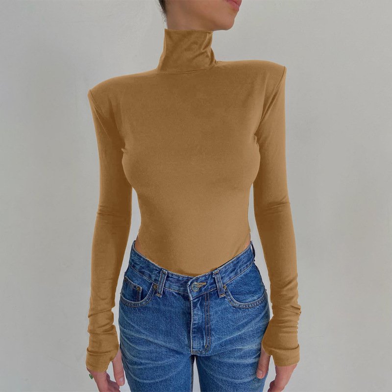 Bodysuit With High Neck And Long Sleeves With Low Back Neckline