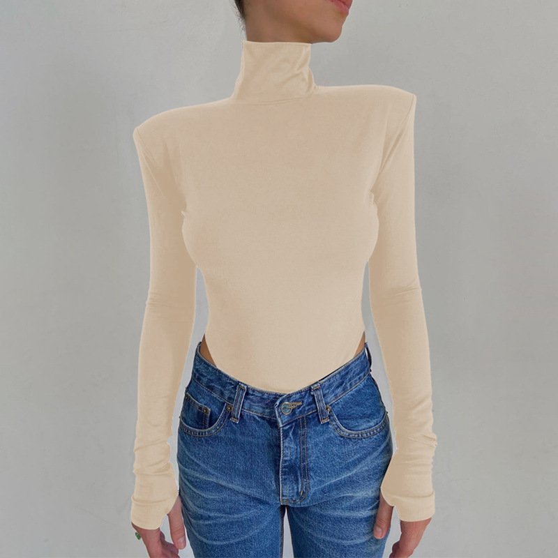 Bodysuit With High Neck And Long Sleeves With Low Back Neckline