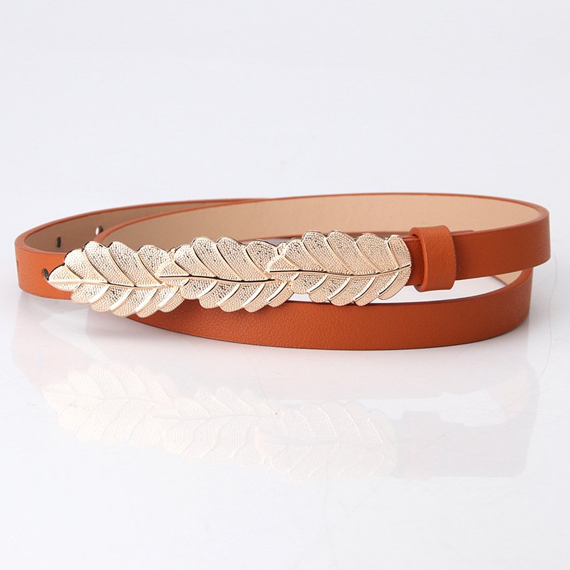 Alloy Button PU Belt Tide Tie-In Sweater Skirt Decorative Thin Leather Belt