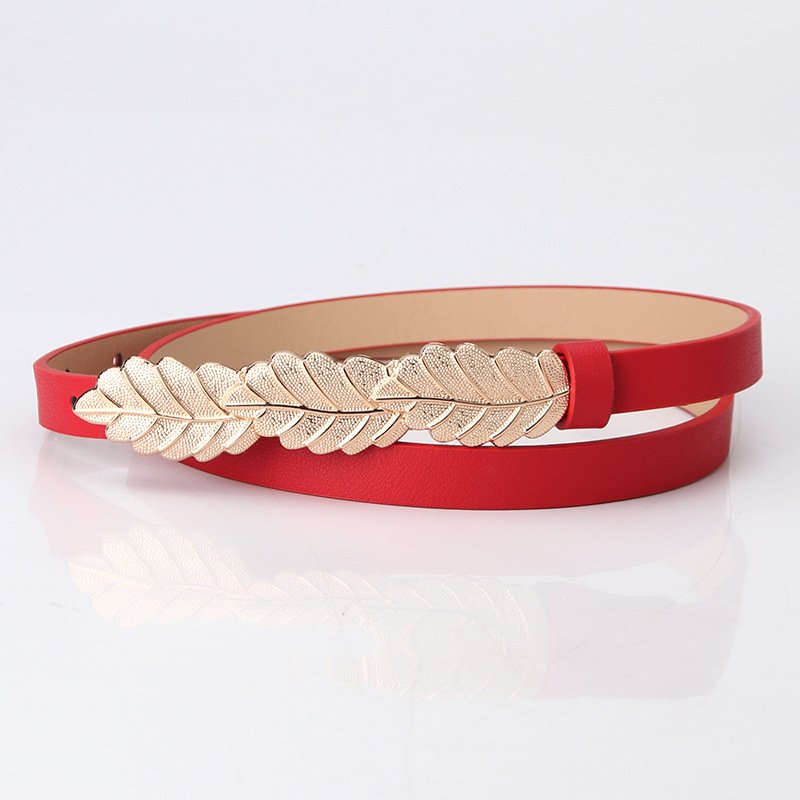 Alloy Button PU Belt Tide Tie-In Sweater Skirt Decorative Thin Leather Belt