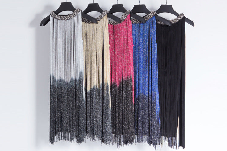 Hanging neck gradient tassel skirt