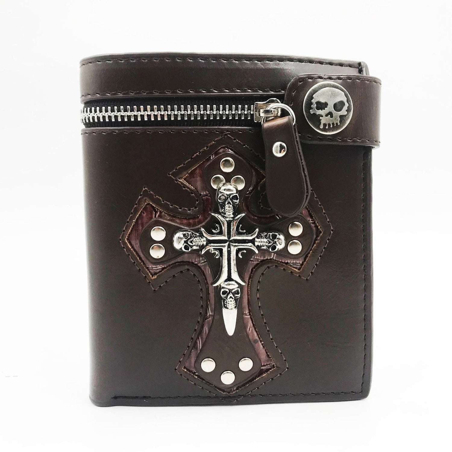 Wallet With Rivets With Chain And Cross Protection