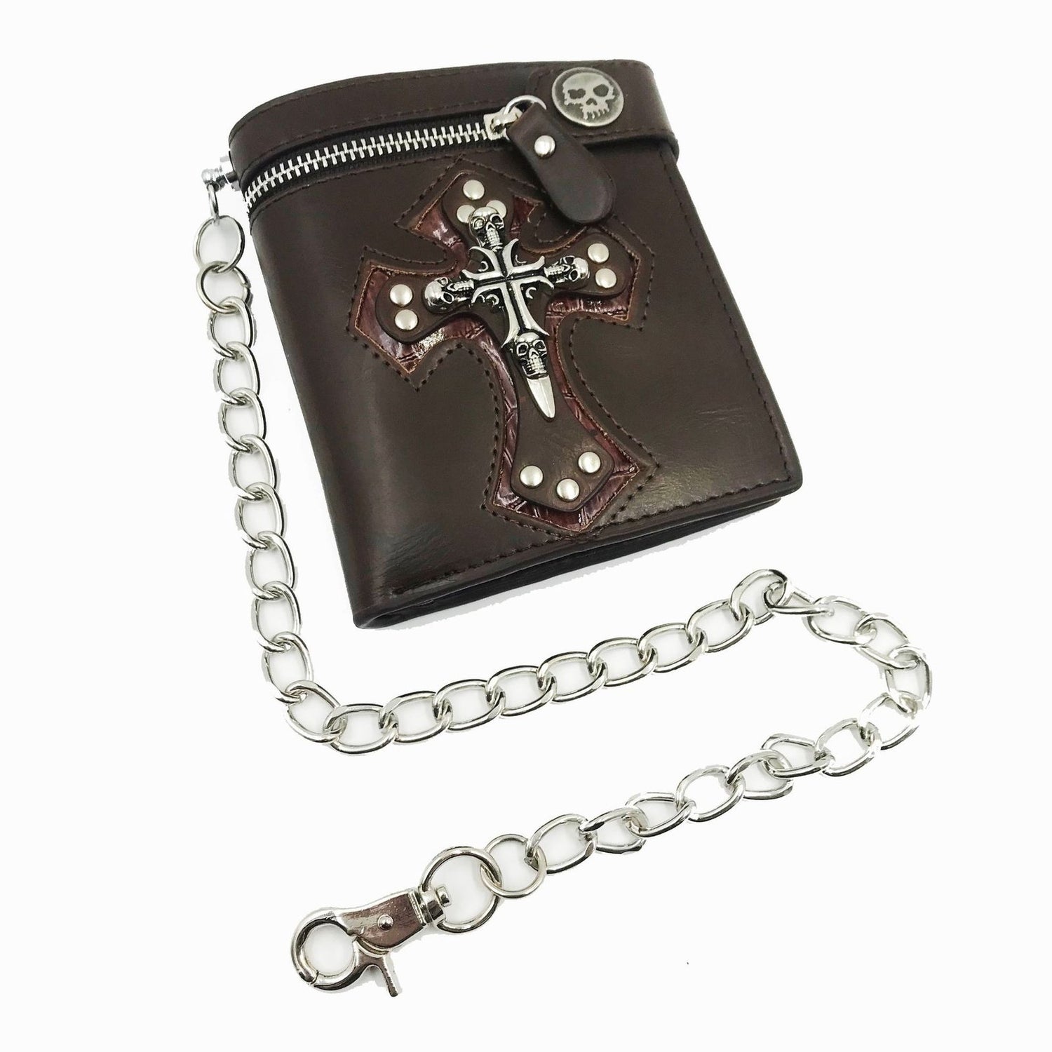 Wallet With Rivets With Chain And Cross Protection