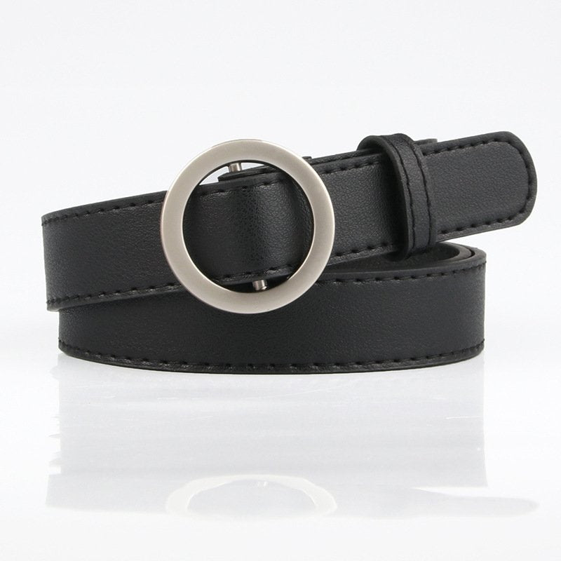 Ladies No Hole Round Button Simple And Stylish Thin Belt