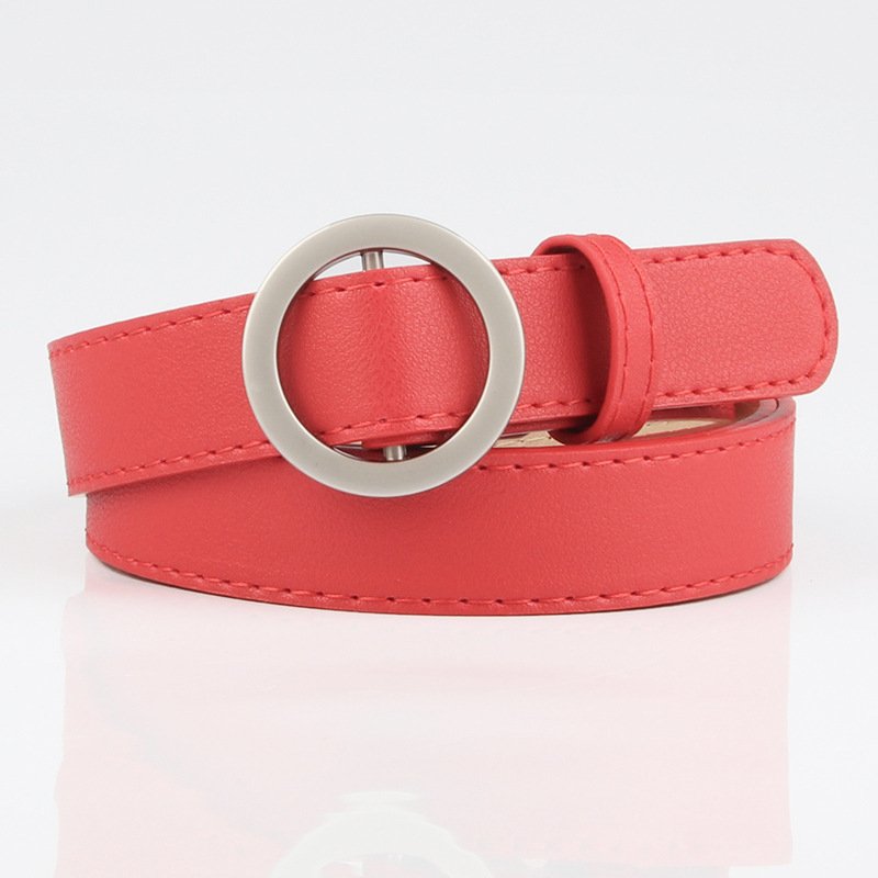 Ladies No Hole Round Button Simple And Stylish Thin Belt