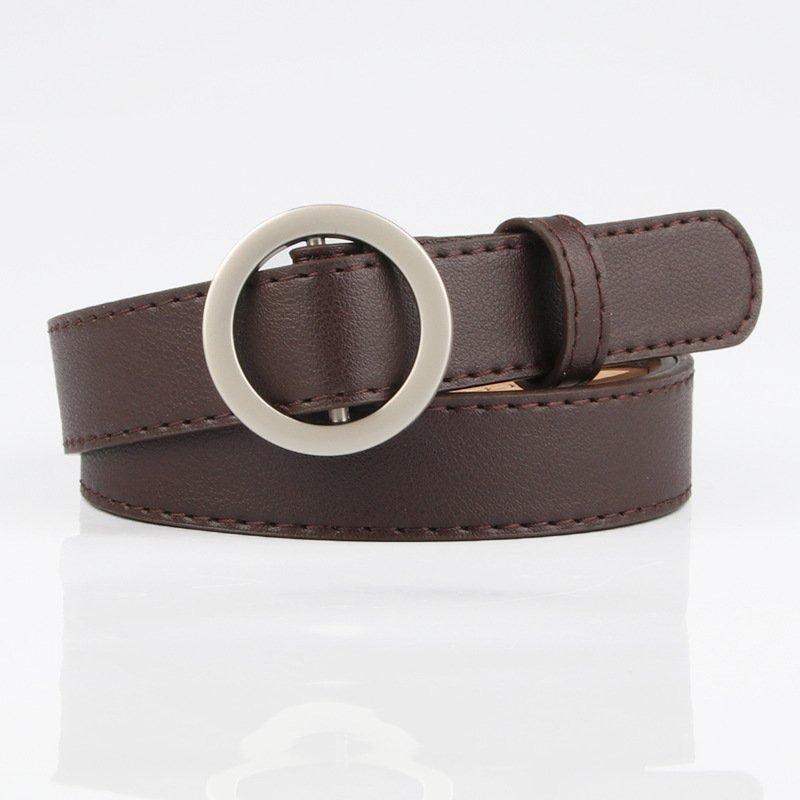 Ladies No Hole Round Button Simple And Stylish Thin Belt