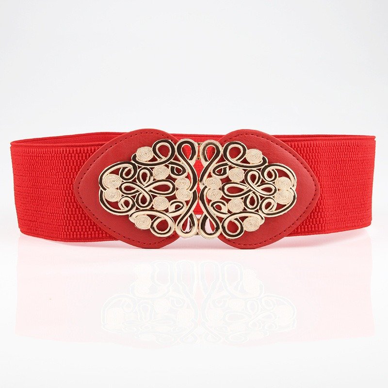 Wide Belt With Flower Buckle