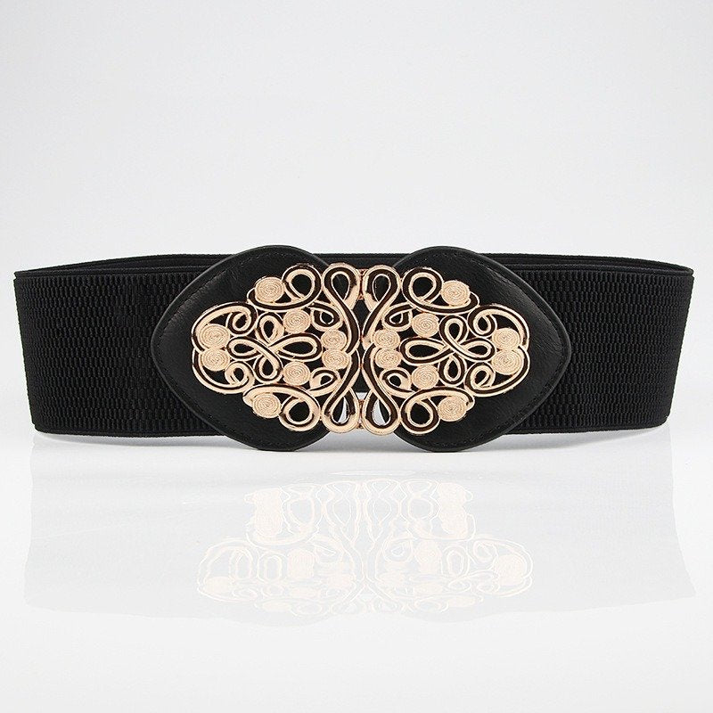 Wide Belt With Flower Buckle