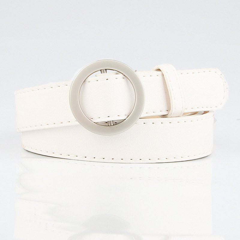 Ladies No Hole Round Button Simple And Stylish Thin Belt