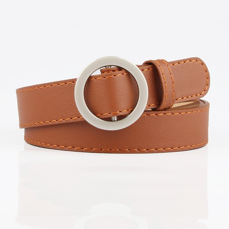 Ladies No Hole Round Button Simple And Stylish Thin Belt