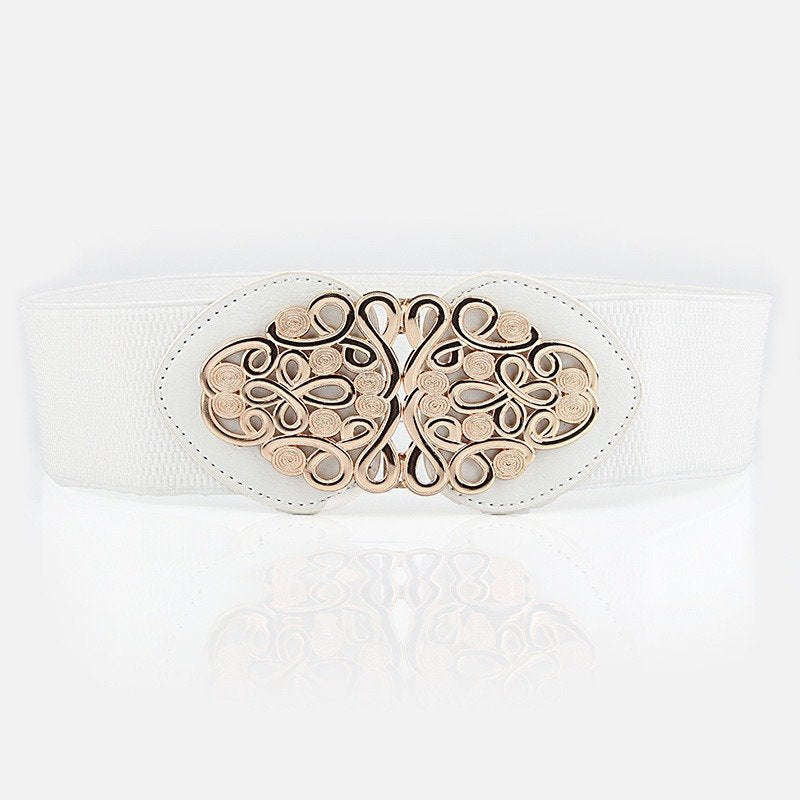 Wide Belt With Flower Buckle