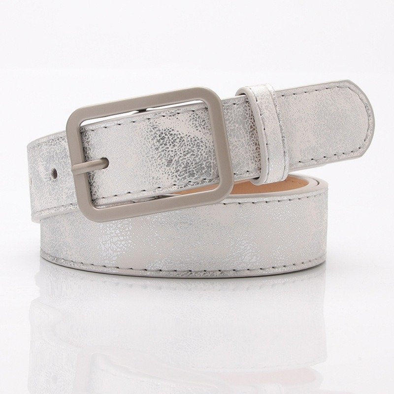 Solid Colors Silver Square Buckle Belt