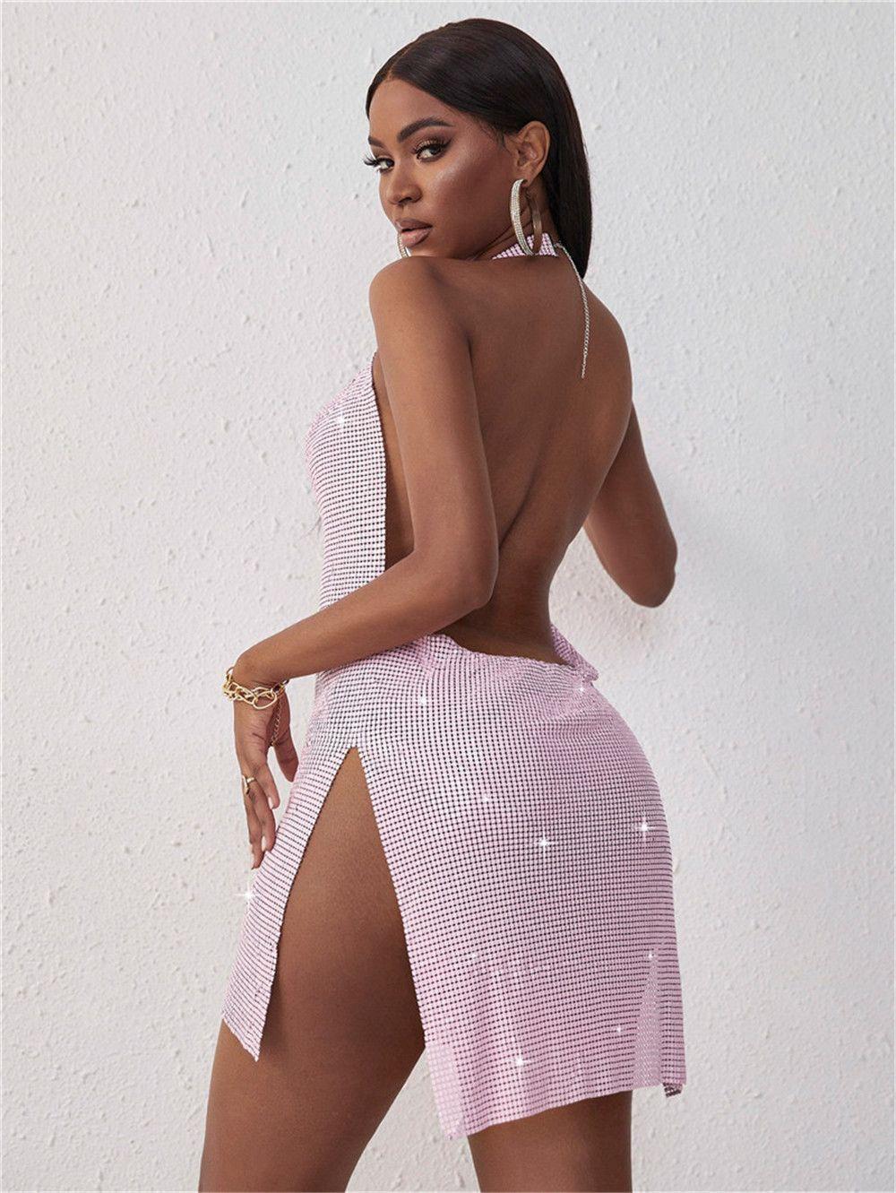 Party open back metallic dress