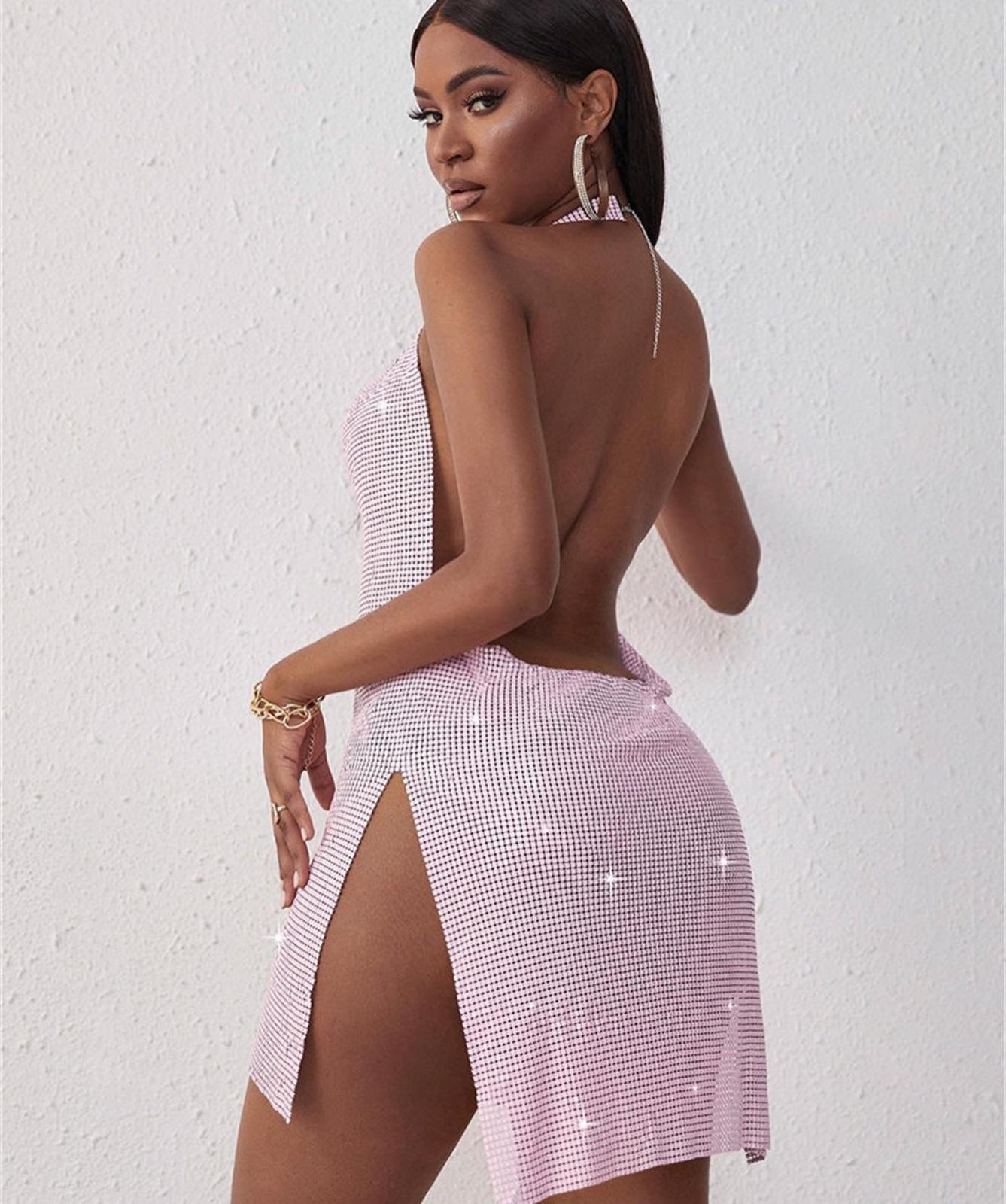 Party open back metallic dress