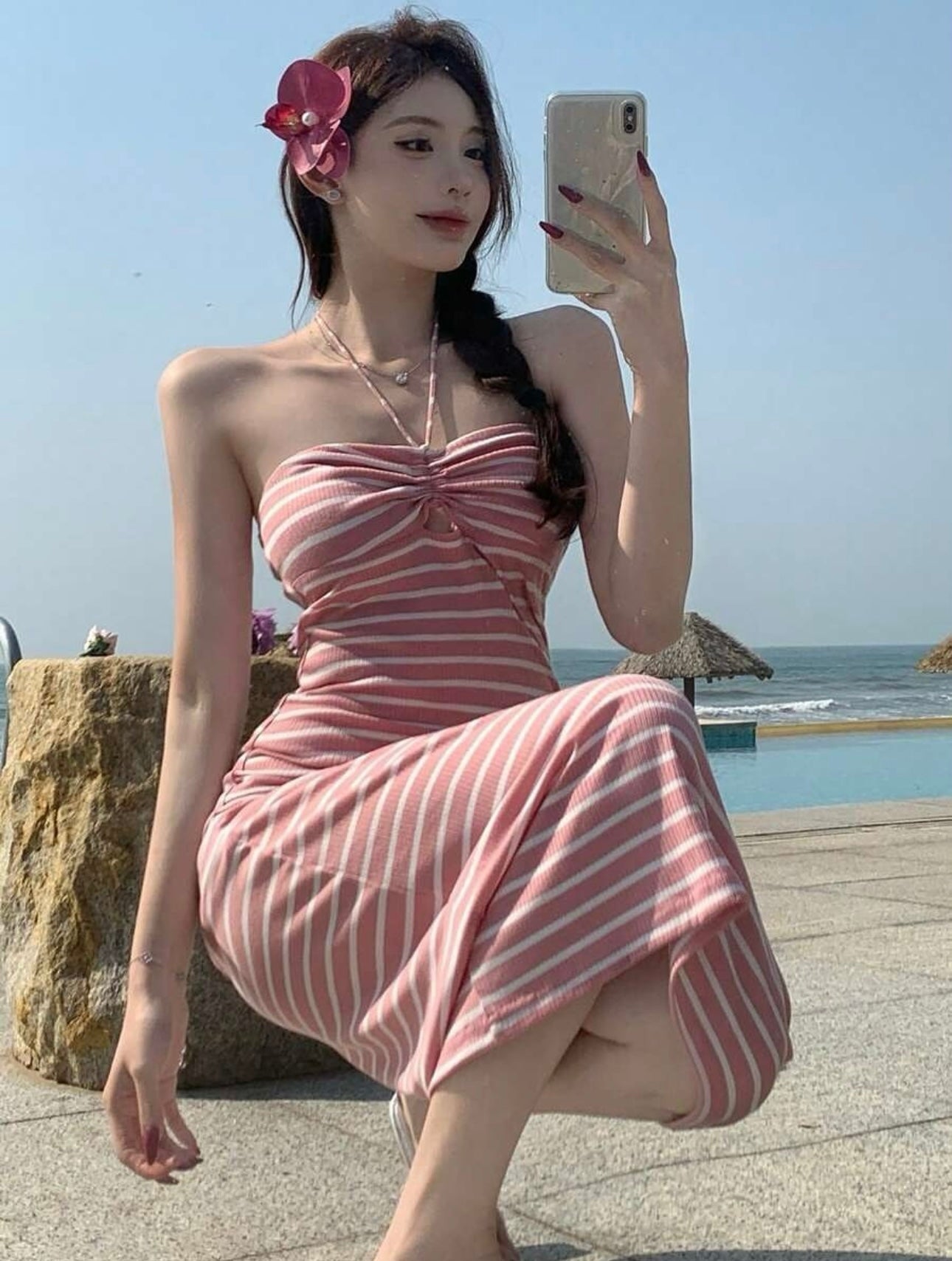 Kalua stripes strapless dress