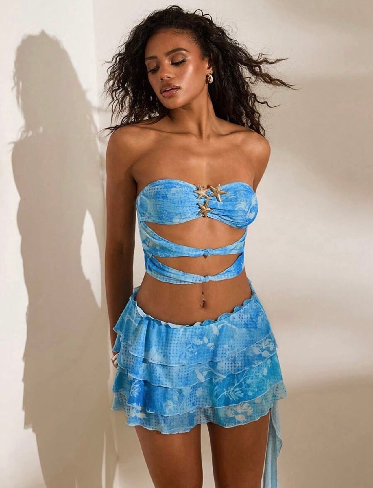 UCVOGUE Sky blue short skirt set
