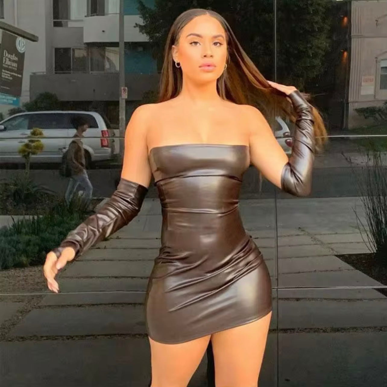 UCVOGUE 2026 leather party mini dress