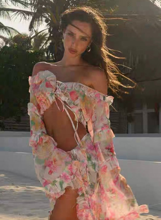 UCVOGUE spring hibiscus flowers long skirt & Top